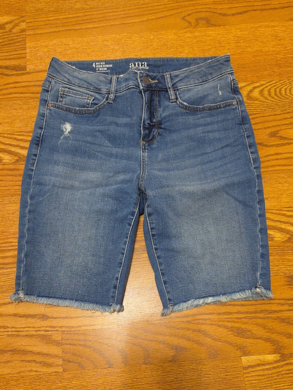 a.n.a Mid-Rise Denim Bermuda Shorts - Blue Wash